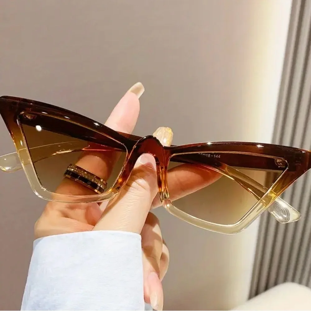 Brown Trendy  Y2K Cat Eye Fashion Glasses, Hiphop Jelly Color